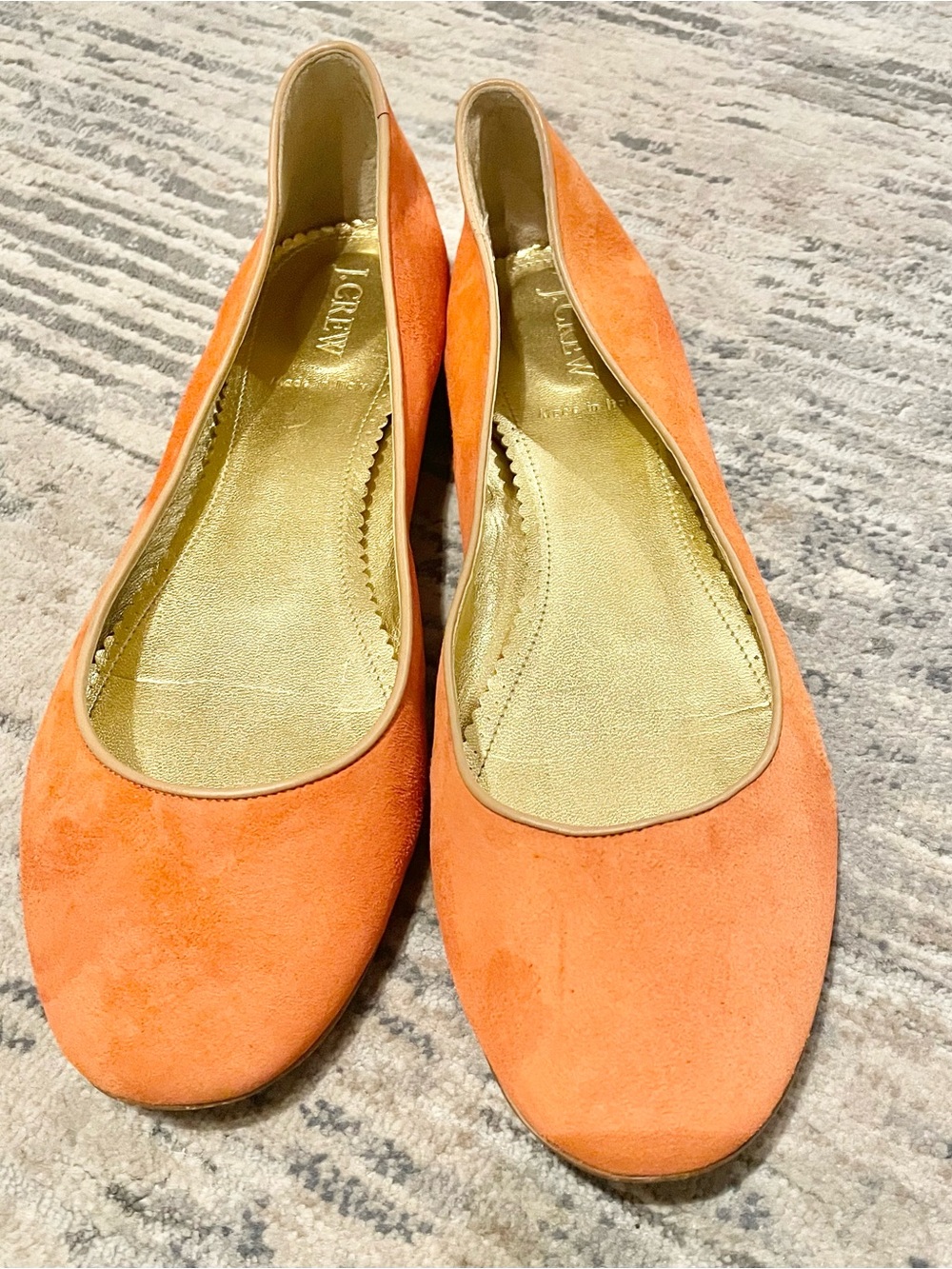 J. Crew Bright Orange Leather Suede Ballet Flats Sz 9.5 Italy- EUC